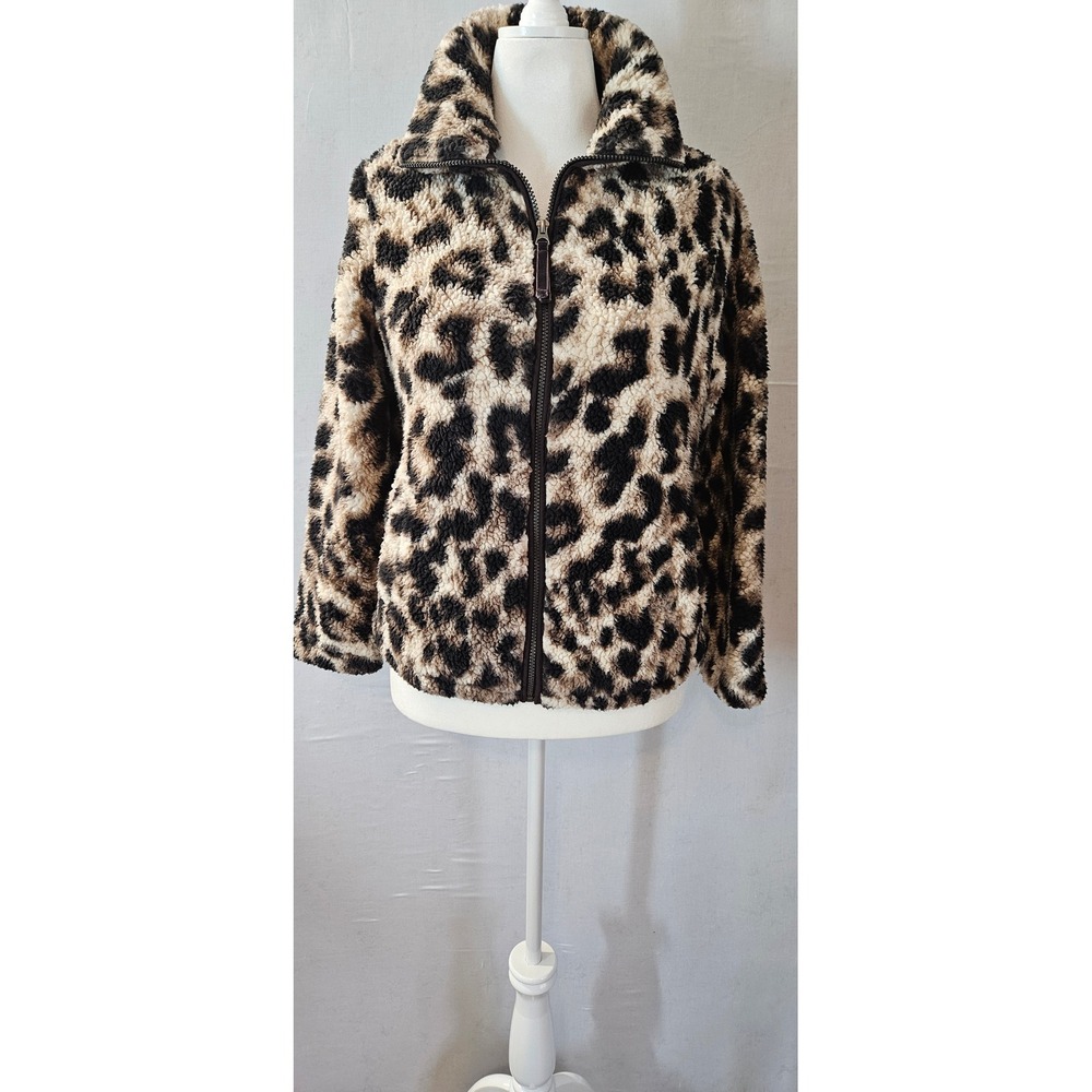 Members Mark Women Leopard Print Cozy Sherpa Full Zip Fleece Jacket Small